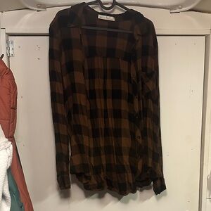 Brown and Black Plaid Button-Up Shirt